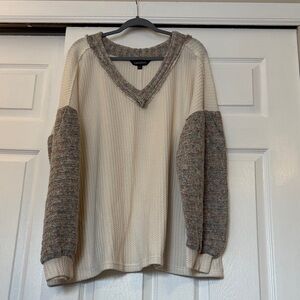 DAVI & DANI Cream and Colorful Waffle Knit Top with sweater sleeves